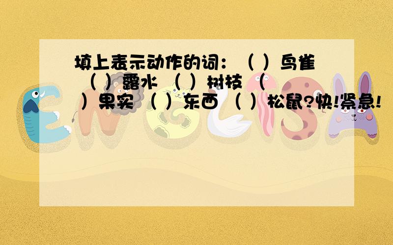 填上表示动作的词：（ ）鸟雀 （ ）露水 （ ）树枝 （ ）果实 （ ）东西 （ ）松鼠?快!紧急!