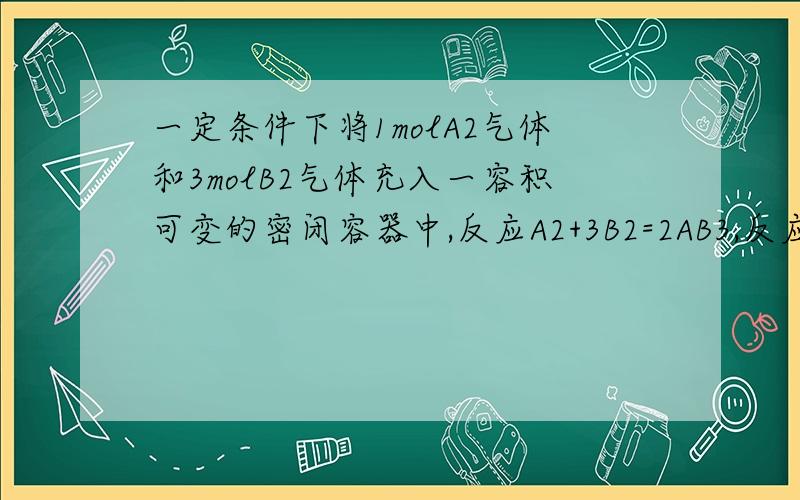 一定条件下将1molA2气体和3molB2气体充入一容积可变的密闭容器中,反应A2+3B2=2AB3,反应前后活塞位置如