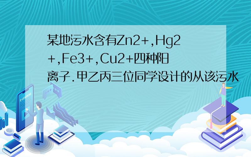 某地污水含有Zn2+,Hg2+,Fe3+,Cu2+四种阳离子.甲乙丙三位同学设计的从该污水