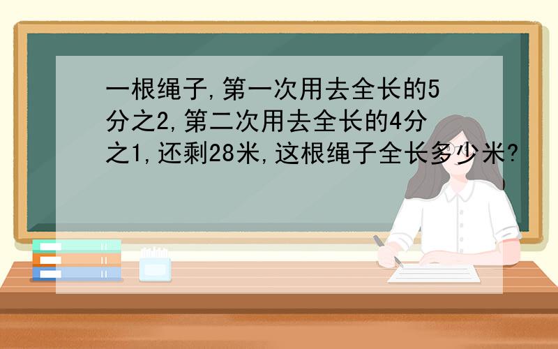 一根绳子,第一次用去全长的5分之2,第二次用去全长的4分之1,还剩28米,这根绳子全长多少米?