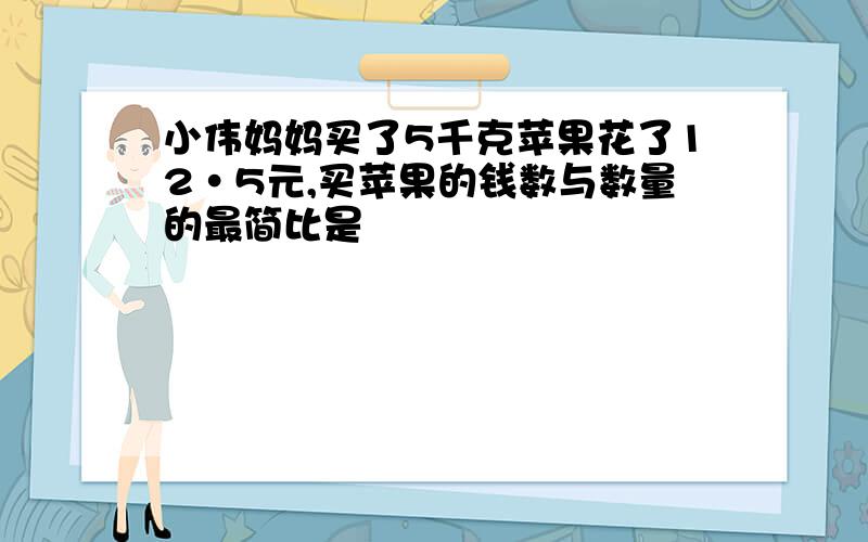 小伟妈妈买了5千克苹果花了12·5元,买苹果的钱数与数量的最简比是