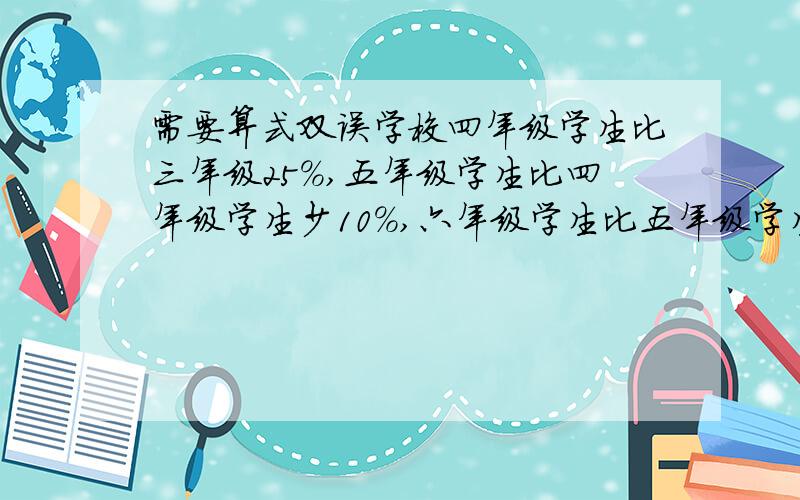 需要算式双误学校四年级学生比三年级25%,五年级学生比四年级学生少10%,六年级学生比五年级学生多10%,