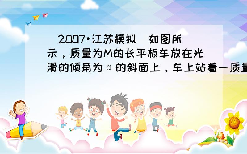 （2007•江苏模拟）如图所示，质量为M的长平板车放在光滑的倾角为α的斜面上，车上站着一质量为m的人，若要平板车静止在斜