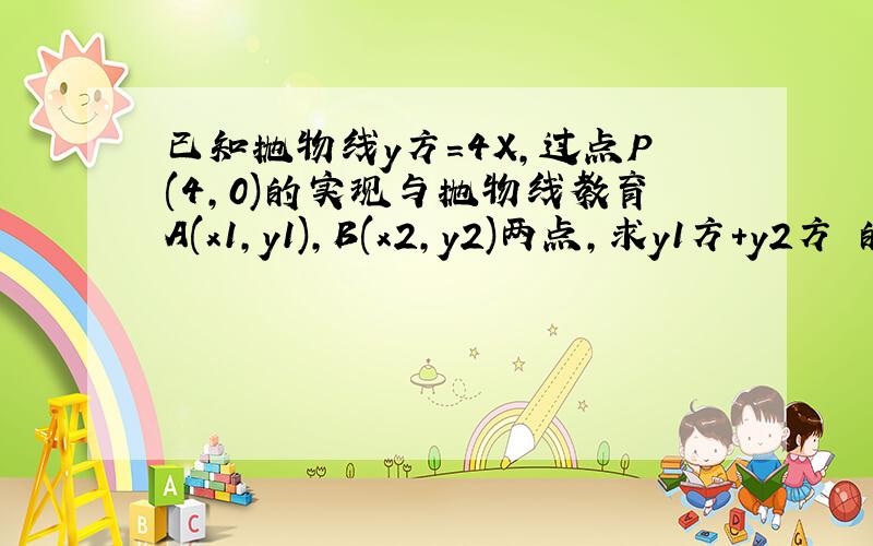 已知抛物线y方=4X,过点P(4,0)的实现与抛物线教育A(x1,y1),B(x2,y2)两点,求y1方+y2方 的最小