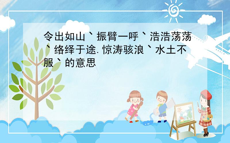 令出如山丶振臂一呼丶浩浩荡荡丶络绎于途.惊涛骇浪丶水土不服丶的意思