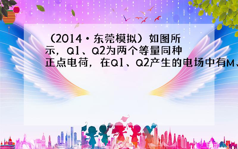 （2014•东莞模拟）如图所示，Q1、Q2为两个等量同种正点电荷，在Q1、Q2产生的电场中有M、N和O三点，其中M和O在