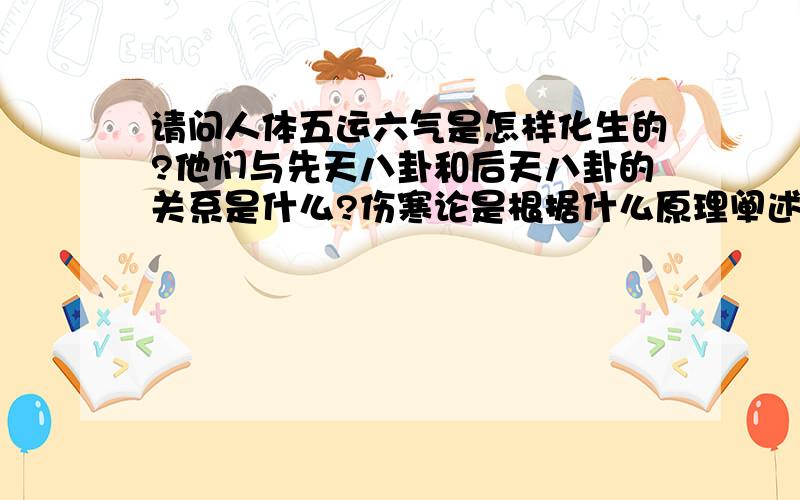 请问人体五运六气是怎样化生的?他们与先天八卦和后天八卦的关系是什么?伤寒论是根据什么原理阐述的?