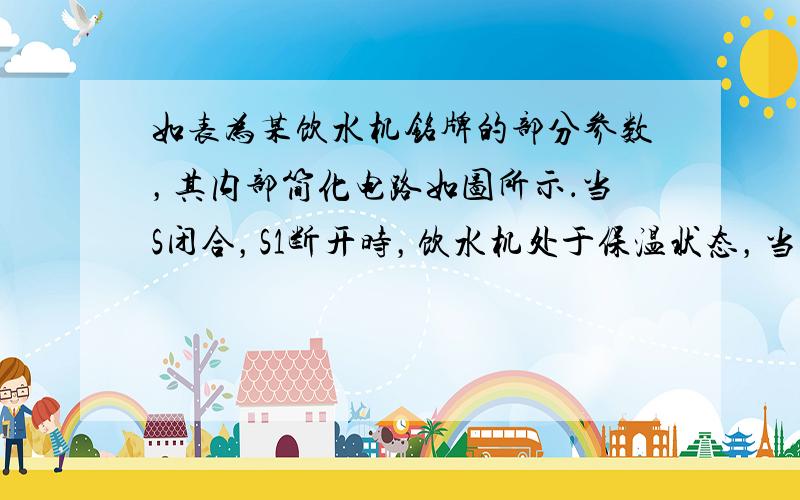 如表为某饮水机铭牌的部分参数，其内部简化电路如图所示．当S闭合，S1断开时，饮水机处于保温状态，当S、S1同时闭合时，饮