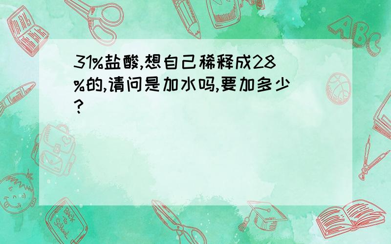 31%盐酸,想自己稀释成28%的,请问是加水吗,要加多少?