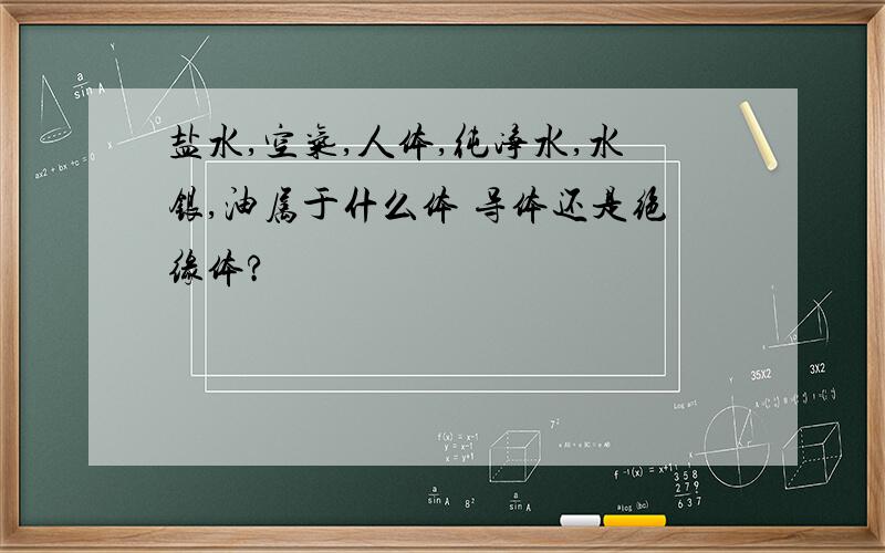 盐水,空气,人体,纯净水,水银,油属于什么体 导体还是绝缘体?