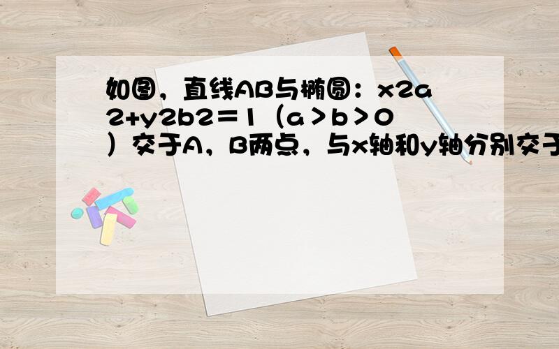 如图，直线AB与椭圆：x2a2+y2b2＝1（a＞b＞0）交于A，B两点，与x轴和y轴分别交于点P和点Q，点C是点A关于