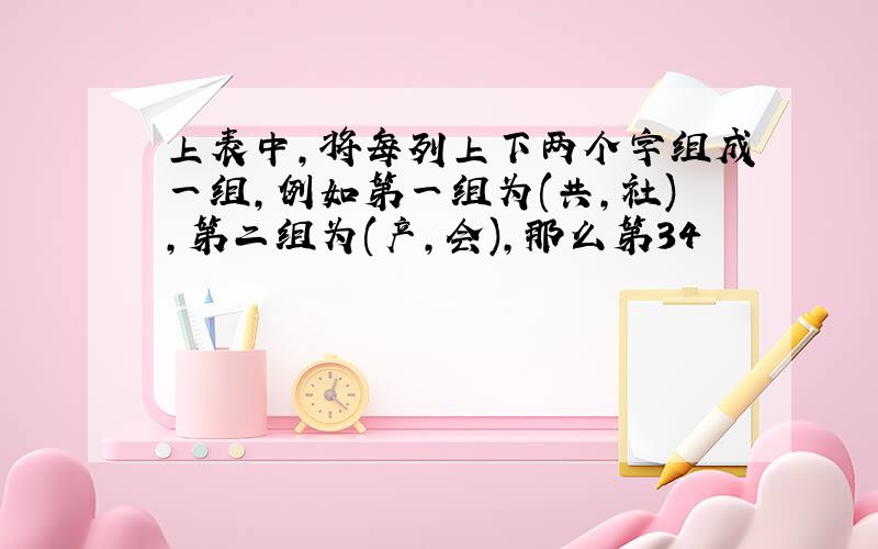 上表中,将每列上下两个字组成一组,例如第一组为(共,社),第二组为(产,会),那么第34