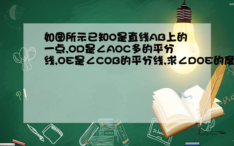 如图所示已知O是直线AB上的一点,OD是∠AOC多的平分线,OE是∠COB的平分线,求∠DOE的度数