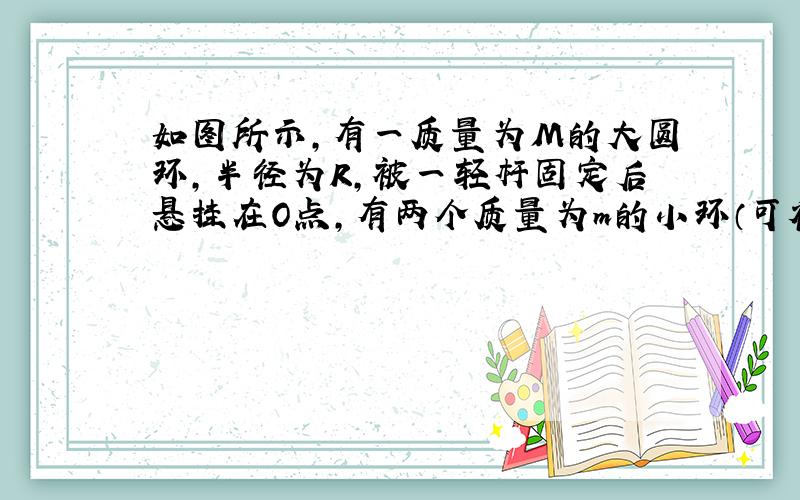 如图所示,有一质量为M的大圆环,半径为R,被一轻杆固定后悬挂在O点,有两个质量为m的小环（可视为质点）,同时从大环两侧的