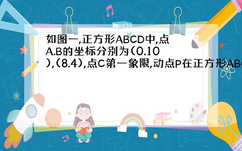 如图一,正方形ABCD中,点A.B的坐标分别为(0.10),(8.4),点C第一象限,动点P在正方形ABCD边上,从点A