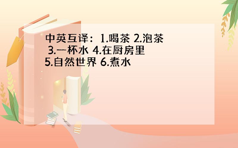 中英互译：1.喝茶 2.泡茶 3.一杯水 4.在厨房里 5.自然世界 6.煮水