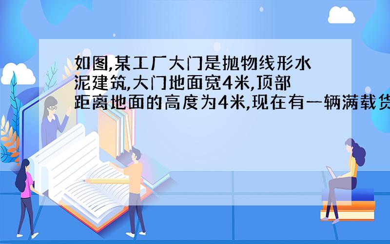 如图,某工厂大门是抛物线形水泥建筑,大门地面宽4米,顶部距离地面的高度为4米,现在有一辆满载货物的库