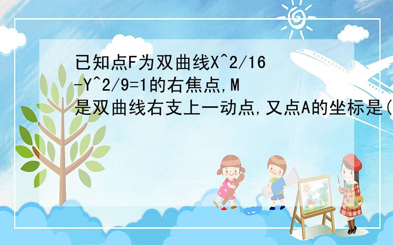 已知点F为双曲线X^2/16-Y^2/9=1的右焦点,M是双曲线右支上一动点,又点A的坐标是(5,1),则4MF+5MA