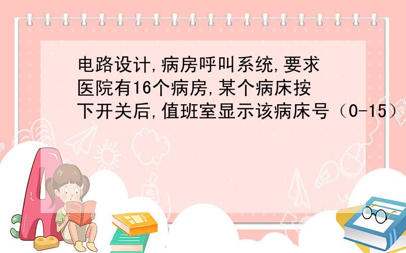 电路设计,病房呼叫系统,要求医院有16个病房,某个病床按下开关后,值班室显示该病床号（0-15）~~~~~~~~