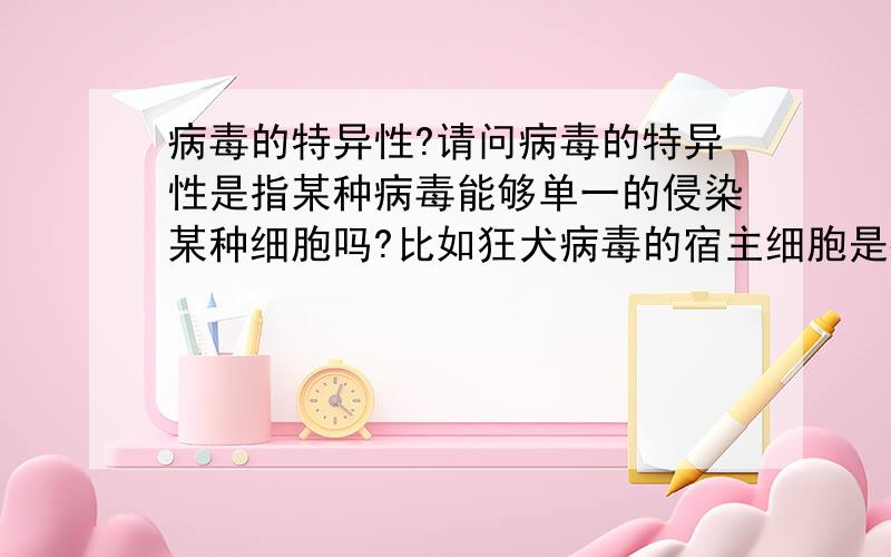 病毒的特异性?请问病毒的特异性是指某种病毒能够单一的侵染某种细胞吗?比如狂犬病毒的宿主细胞是神经细胞,那它为什么还能够在