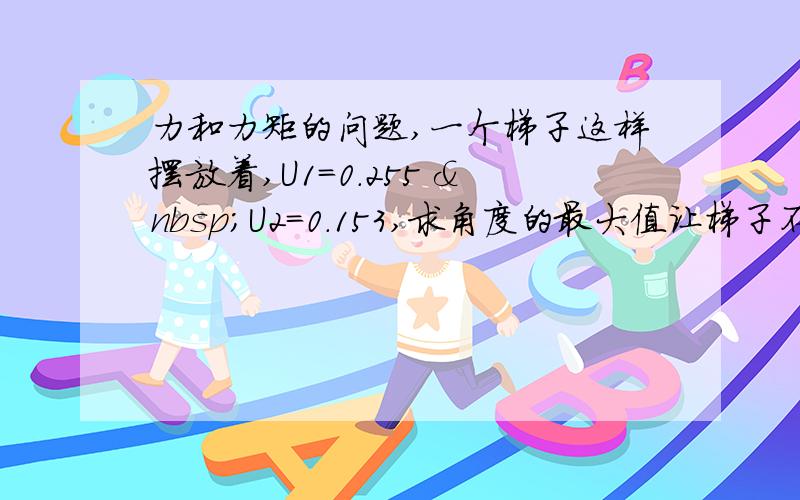 力和力矩的问题,一个梯子这样摆放着,U1=0.255  U2=0.153,求角度的最大值让梯子不滑落下来u是滑