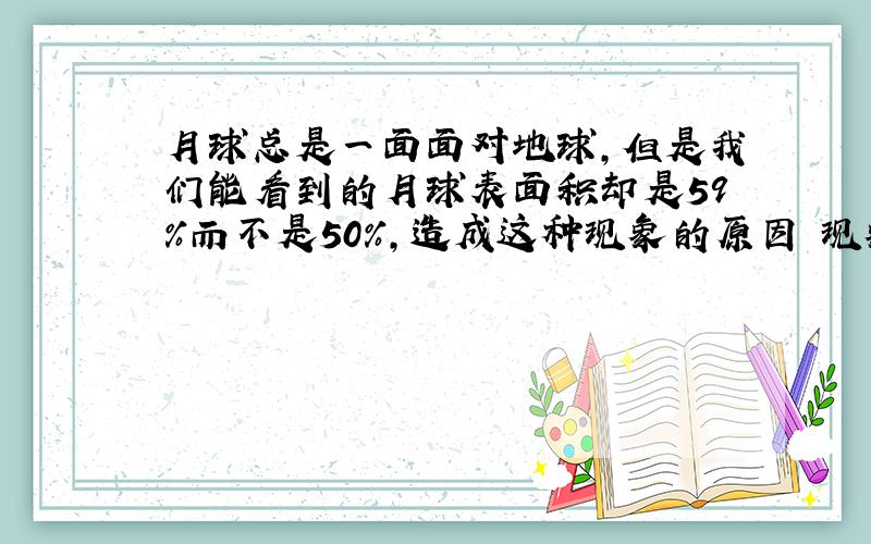 月球总是一面面对地球,但是我们能看到的月球表面积却是59%而不是50%,造成这种现象的原因 现象