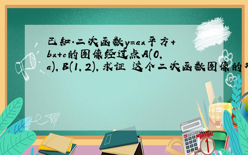 已知.二次函数y=ax平方+bx+c的图像经过点A(0,a),B(1,2),求证 这个二次函数图像的对称轴是直线x=2