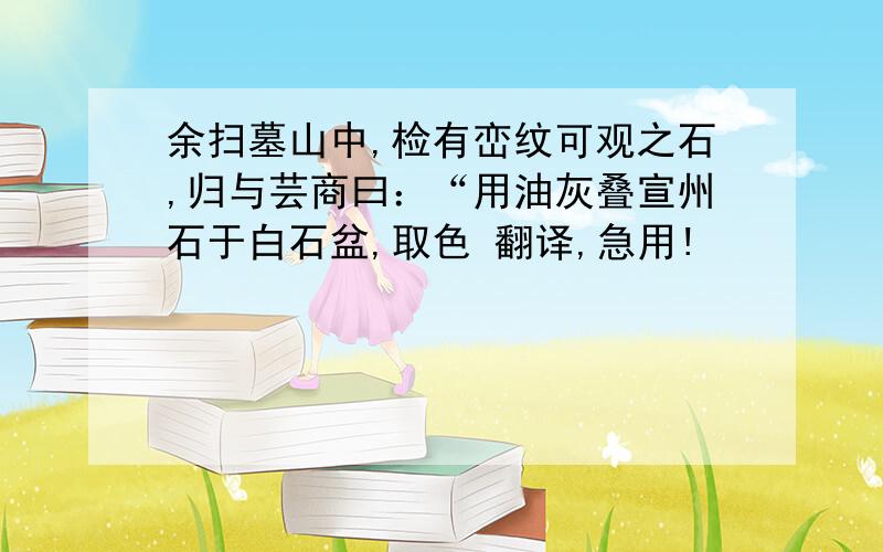 余扫墓山中,检有峦纹可观之石,归与芸商曰：“用油灰叠宣州石于白石盆,取色 翻译,急用!