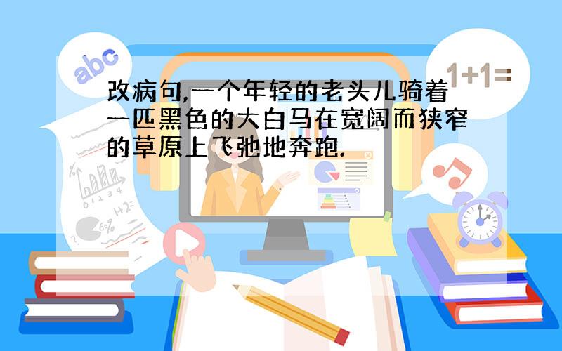 改病句,一个年轻的老头儿骑着一匹黑色的大白马在宽阔而狭窄的草原上飞弛地奔跑.