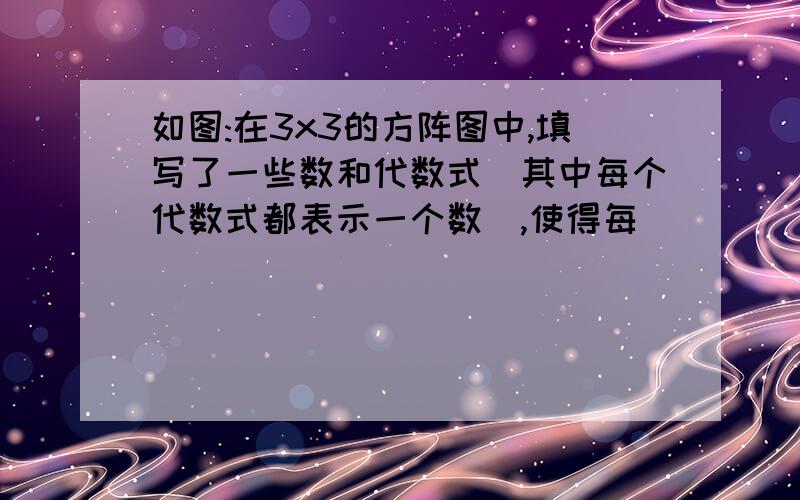 如图:在3x3的方阵图中,填写了一些数和代数式(其中每个代数式都表示一个数),使得每