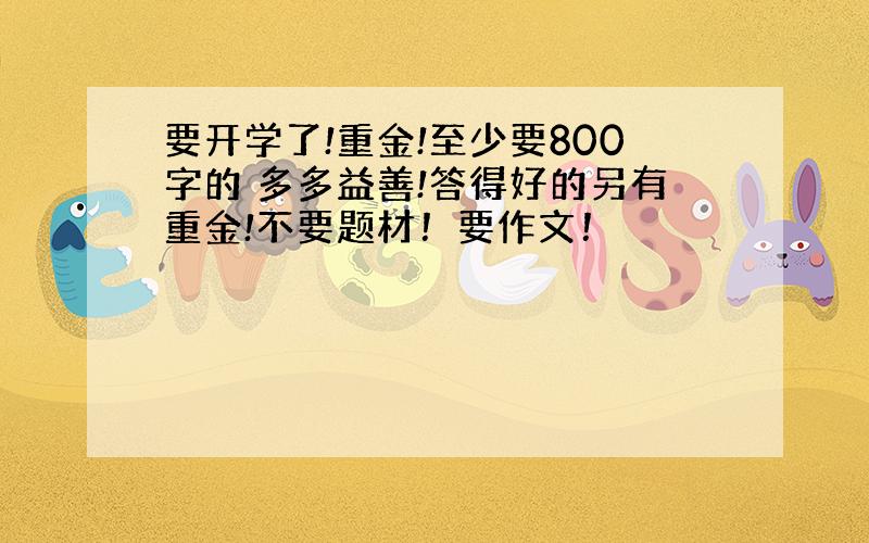 要开学了!重金!至少要800字的 多多益善!答得好的另有重金!不要题材！要作文！