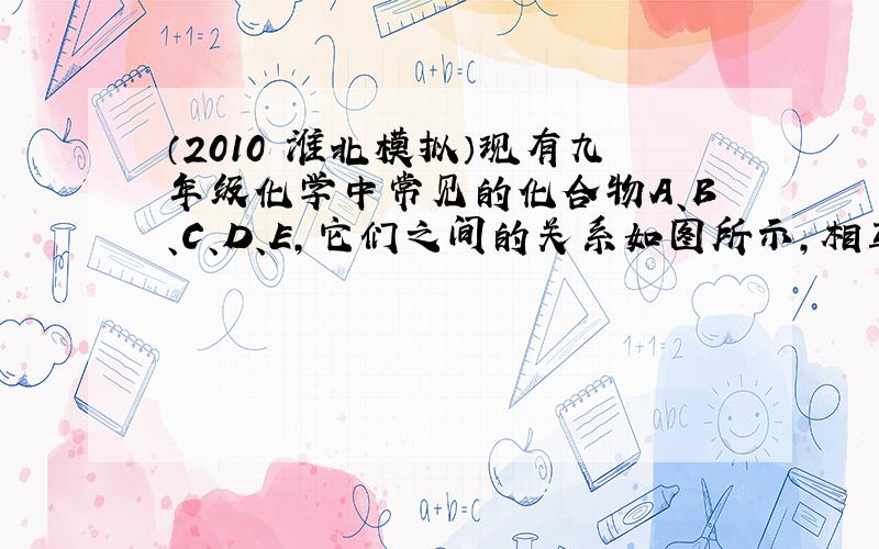 （2010•淮北模拟）现有九年级化学中常见的化合物A、B、C、D、E，它们之间的关系如图所示，相互连线表示物质之间能发生