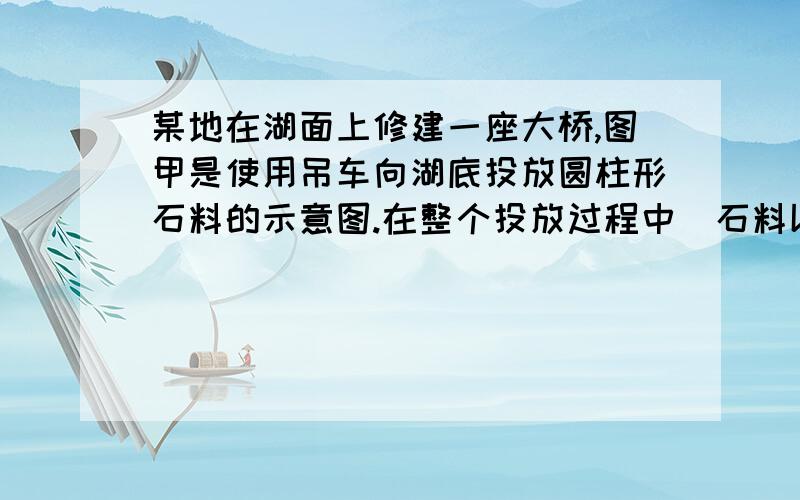 某地在湖面上修建一座大桥,图甲是使用吊车向湖底投放圆柱形石料的示意图.在整个投放过程中．石料以恒定