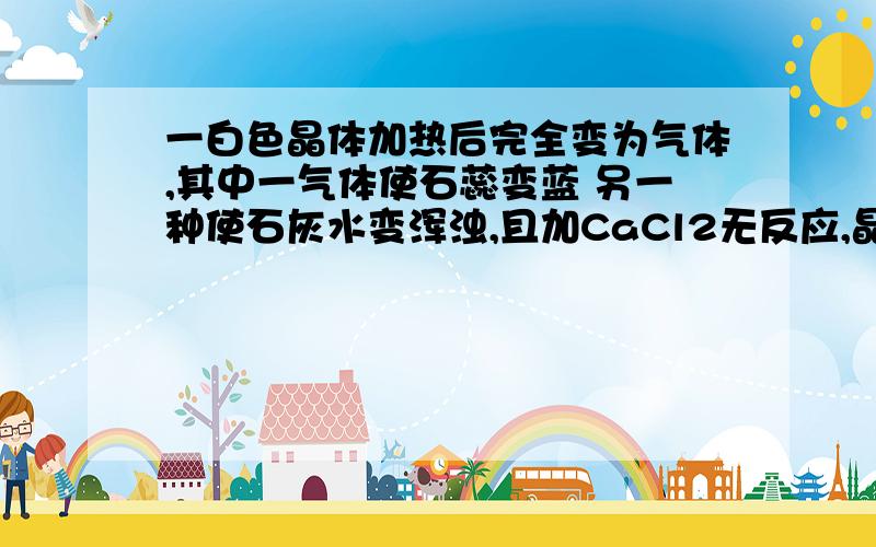 一白色晶体加热后完全变为气体,其中一气体使石蕊变蓝 另一种使石灰水变浑浊,且加CaCl2无反应,晶体是?