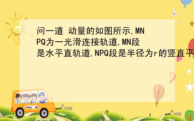 问一道 动量的如图所示,MNPQ为一光滑连接轨道,MN段是水平直轨道,NPQ段是半径为r的竖直平面内的半圆轨道,在水平轨