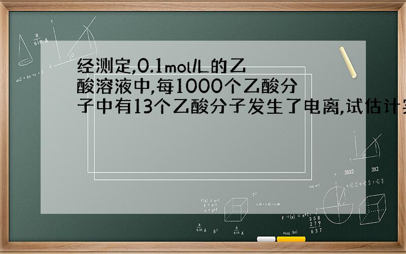 经测定,0.1mol/L的乙酸溶液中,每1000个乙酸分子中有13个乙酸分子发生了电离,试估计实验室能否配得pH=1的醋