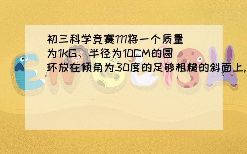 初三科学竞赛111将一个质量为1KG、半径为10CM的圆环放在倾角为30度的足够粗糙的斜面上,圆环面恰在一竖直平面内,在