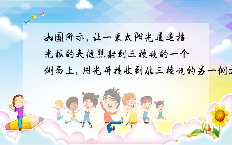 如图所示，让一束太阳光通过挡光板的夹缝照射到三棱镜的一个侧面上，用光屏接收到从三棱镜的另一侧出射的光线．