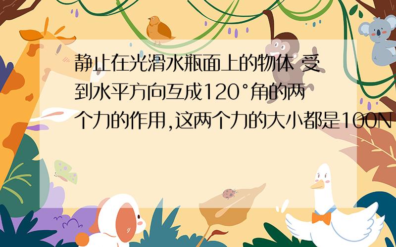 静止在光滑水瓶面上的物体 受到水平方向互成120°角的两个力的作用,这两个力的大小都是100N