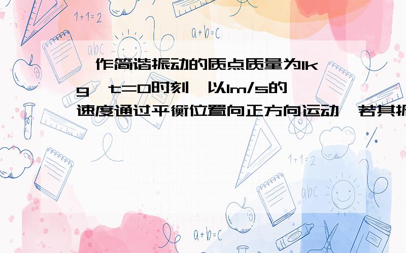 一作简谐振动的质点质量为1kg,t=0时刻,以1m/s的速度通过平衡位置向正方向运动,若其振动的频率为100rad