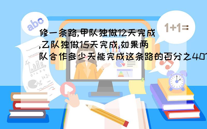 修一条路,甲队独做12天完成,乙队独做15天完成,如果两队合作多少天能完成这条路的百分之40?