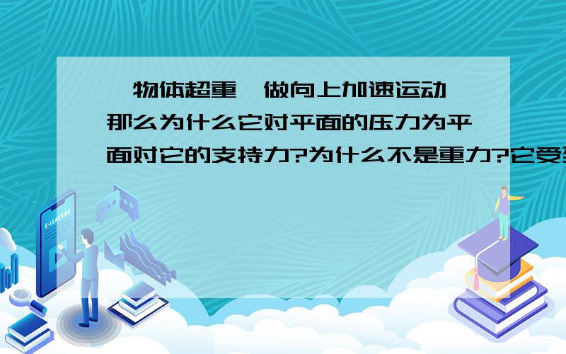 一物体超重,做向上加速运动,那么为什么它对平面的压力为平面对它的支持力?为什么不是重力?它受到两个