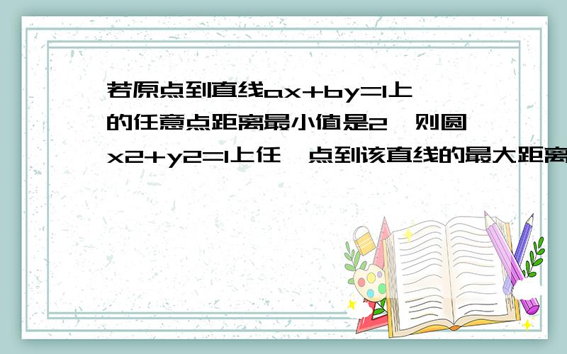 若原点到直线ax+by=1上的任意点距离最小值是2,则圆x2+y2=1上任一点到该直线的最大距离是