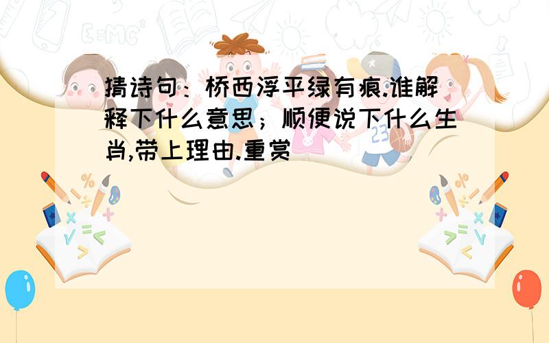 猜诗句：桥西浮平绿有痕.谁解释下什么意思；顺便说下什么生肖,带上理由.重赏