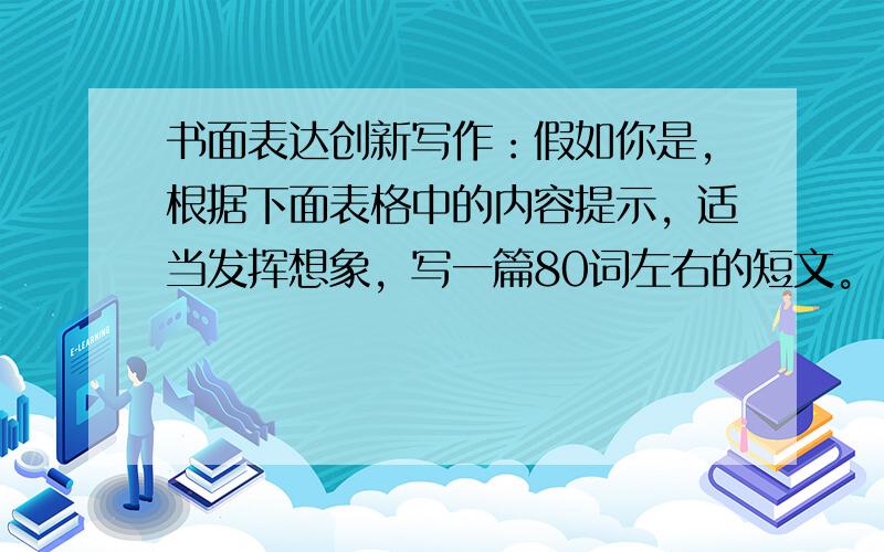 书面表达创新写作：假如你是，根据下面表格中的内容提示，适当发挥想象，写一篇80词左右的短文。 Name Age Job