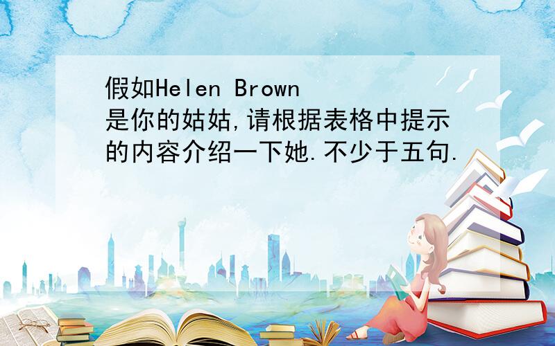 假如Helen Brown 是你的姑姑,请根据表格中提示的内容介绍一下她.不少于五句.