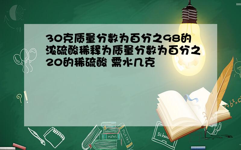 30克质量分数为百分之98的浓硫酸稀释为质量分数为百分之20的稀硫酸 需水几克