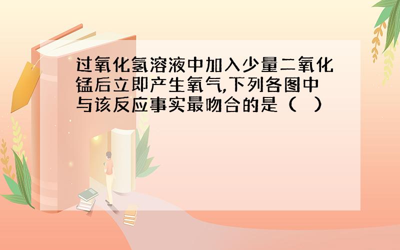 过氧化氢溶液中加入少量二氧化锰后立即产生氧气,下列各图中与该反应事实最吻合的是（ 　）