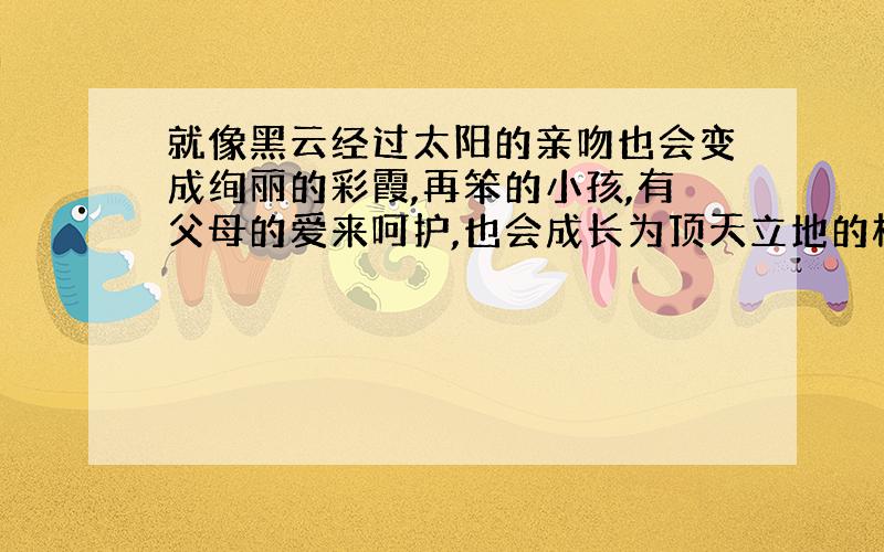 就像黑云经过太阳的亲吻也会变成绚丽的彩霞,再笨的小孩,有父母的爱来呵护,也会成长为顶天立地的栋梁.