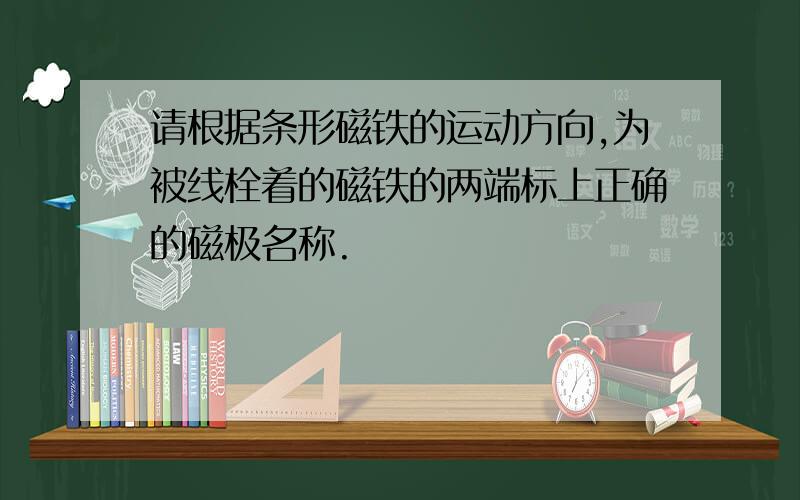 请根据条形磁铁的运动方向,为被线栓着的磁铁的两端标上正确的磁极名称.